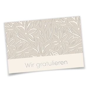 Vergrößere Abbildung Glückwunschkarte mit Blindprägung von Blumen und Silberfolienprägung