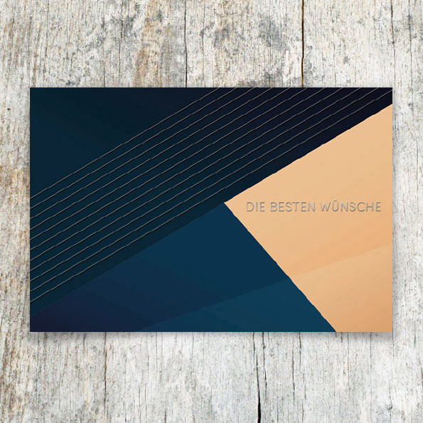 Vergrößerte Abbildung Glückwunschkarte mit samtiger Oberfläche und Silberfoliendruck „Die Besten Wünsche“