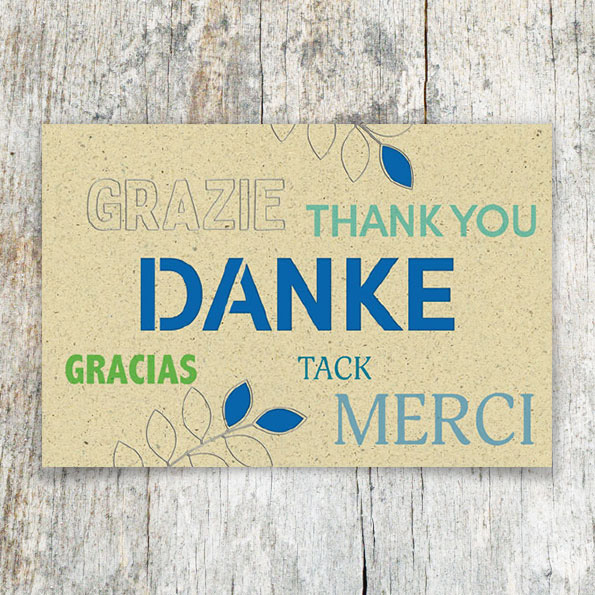 Vergrößerte Abbildung Mehrsprachige Dankkarte mit Silberprägung und Laserstanzung
