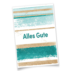 Vergrößere Abbildung Universal-Glückwunschkarte mit dem Schriftzug Alles Gute und mintbraunen Farbstreifen, inkl. weißem Einlegeblatt und Umschlag