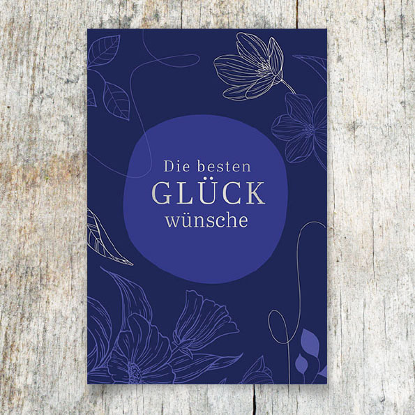 Vergrößerte Abbildung Dunkelblaue Glückwunschkarten mit silberner Folienprägung Die besten Glückwünsche, samtiger Oberfläche und weißem Einlegeblatt
