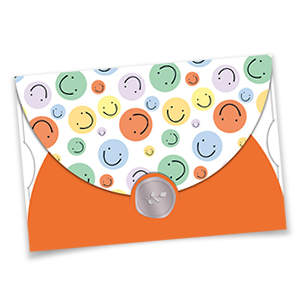 Vergrößere Abbildung Lustige Smiley-Grußkarten mit bunten Smileys, Silberprägung und kreativer Faltung mit Schlitzverschluss